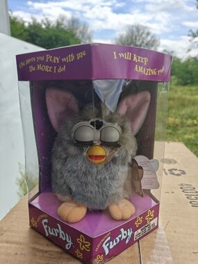 Furby Plush Interactive Toy - Gray with Pink Ears